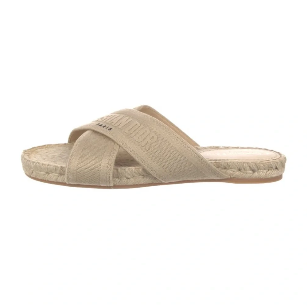 Christian Dior Tan Jute Espadrille Slides